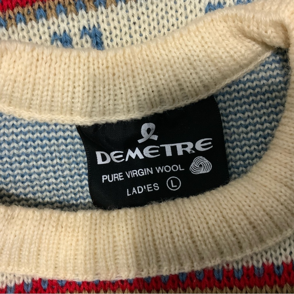 Demetre 100% Pure Lamb Wool Blue and White Reindeer Sweater. Ladies size Large. - Picture 5 of 6